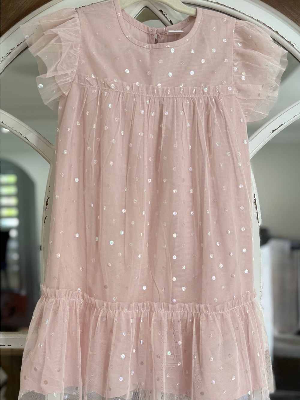 GAP Pink Tulle Dot Ruffle Sleeve Dress